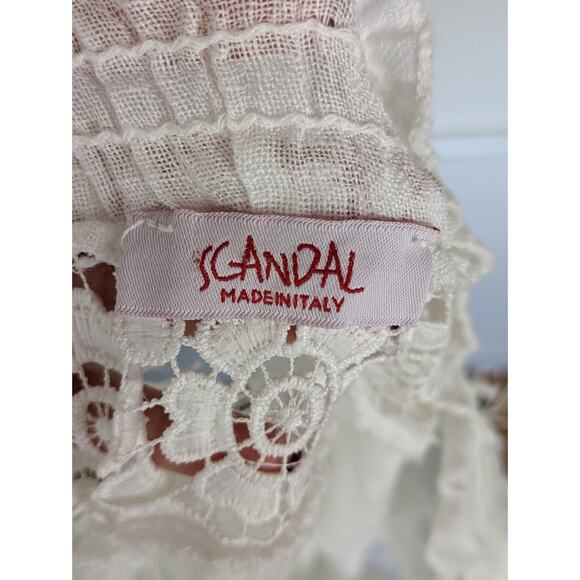 Scandal Italy Blouse Top Linen Embroidered Lace Gauzy Boho Summer White Size M - Picture 8 of 10